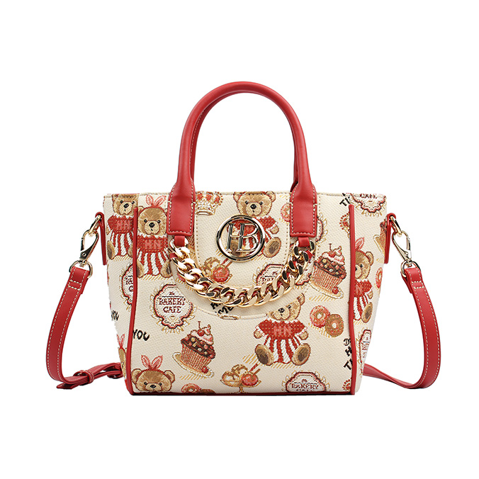 Cake Bear Print Handbag for Women – Fashion Tote with Chain & Shoulder Strap - H-973