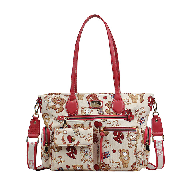 Henney Bear Big Ben Women’s Tote Bag with Multi-Pocket Design H-1199