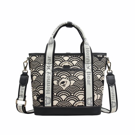 Henney Bear Black & White Wave Tote Bag with Adjustable Strap H-1140