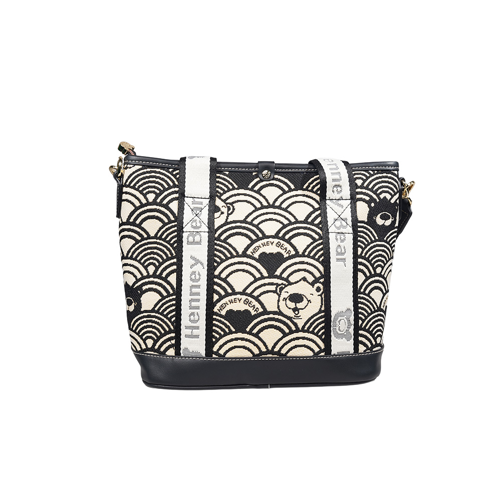 Henney Bear Black & White Wave Tote Bag with Adjustable Strap H-1140
