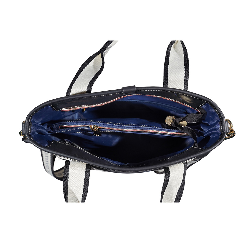 Henney Bear Black & White Wave Tote Bag with Adjustable Strap H-1140