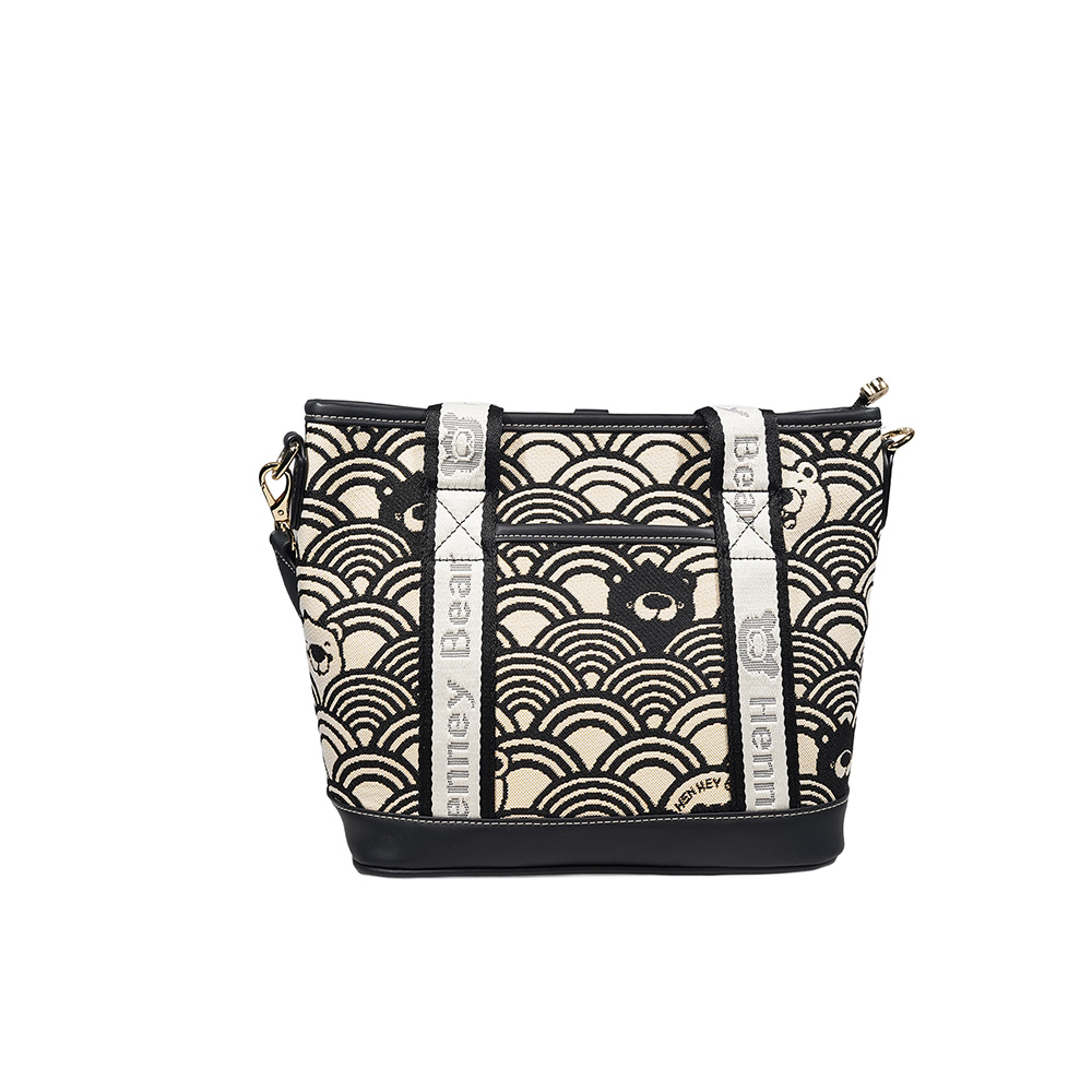 Henney Bear Black & White Wave Tote Bag with Adjustable Strap H-1140