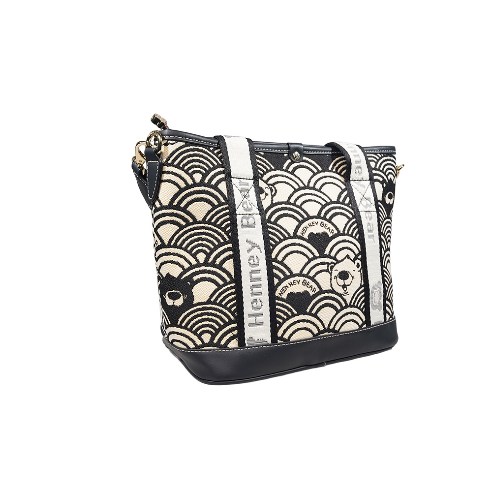 Henney Bear Black & White Wave Tote Bag with Adjustable Strap H-1140