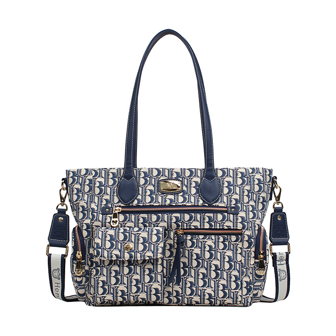 Henney Bear Blue Bear Women’s Tote Bag with Multi-Pocket Design H-1199