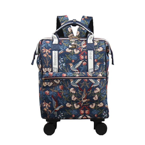 Henney Bear Blue Hummingbird Rolling Backpack / Cabin Luggage