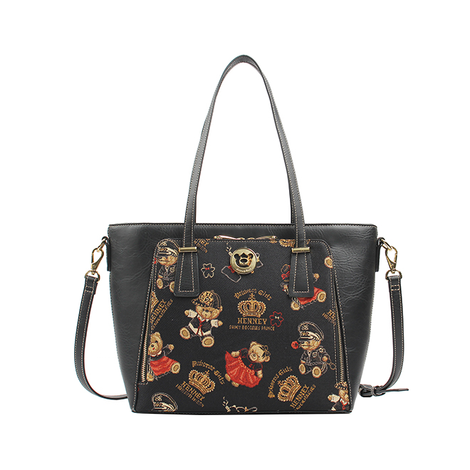 Henney Bear Crown Bear Designer Tote Bag with Zip Closure H-1002