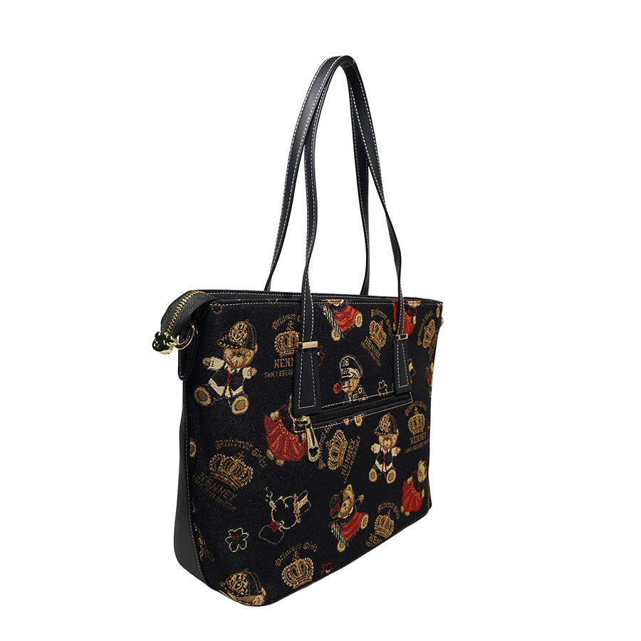 Henney Bear Crown Bear Designer Tote Bag with Zip Closure H-1002