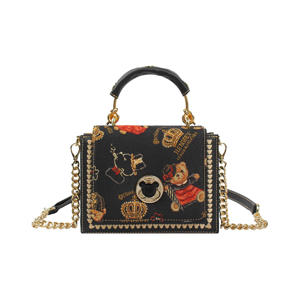 Henney Bear Crown Bear Tapestry Top Handle Crossbody Bag