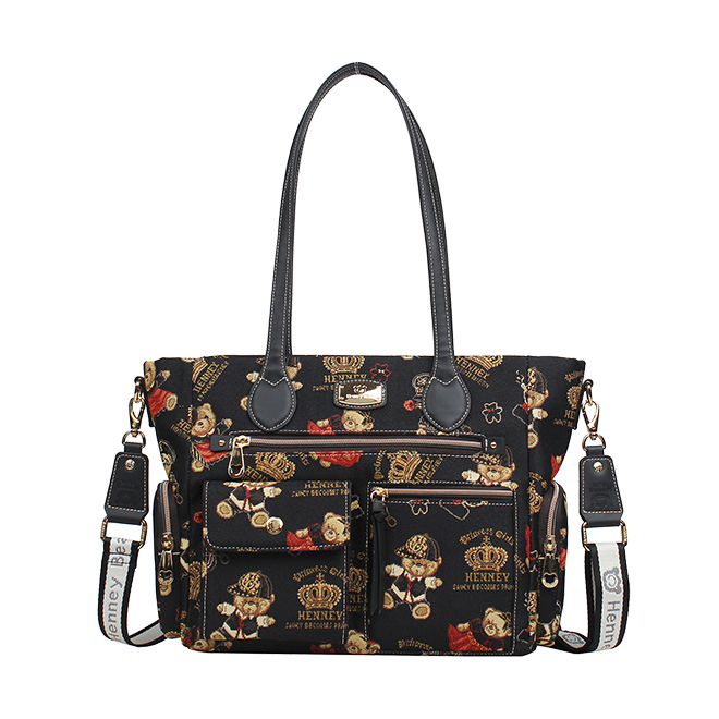 Henney Bear Crown Bear Women’s Tote Bag with Multi-Pocket Design H-1199