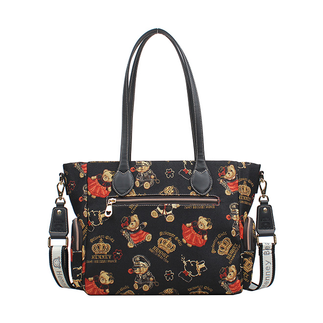 Henney Bear Crown Bear Women’s Tote Bag with Multi-Pocket Design H-1199