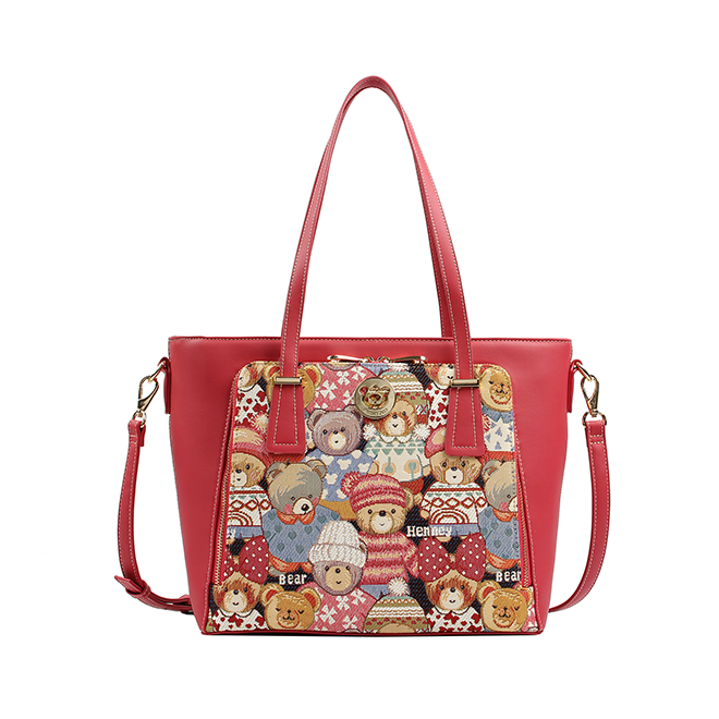 Henney Bear Cute Bear Designer Tote Bag with Zip Closure H-1002