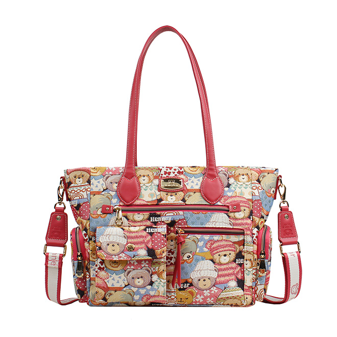 Henney Bear Cute Bear Women’s Tote Bag with Multi-Pocket Design H-1199