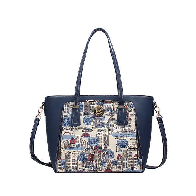 Henney Bear Euro City Designer Tote Bag with Zip Closure H-1002