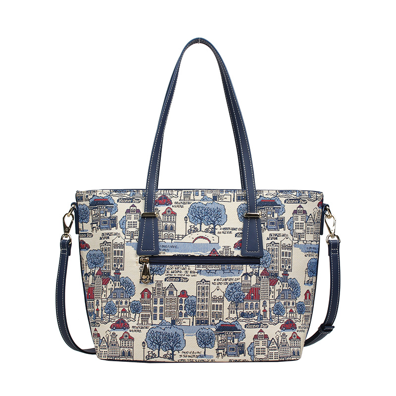 Henney Bear Euro City Designer Tote Bag with Zip Closure H-1002