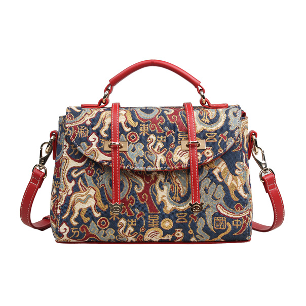 Henney Bear Oriental Star Tapestry Satchel Bag