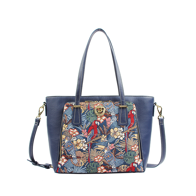 Henney Bear Parrot Song Bear Designer Tote Bag with Zip Closure H-1002