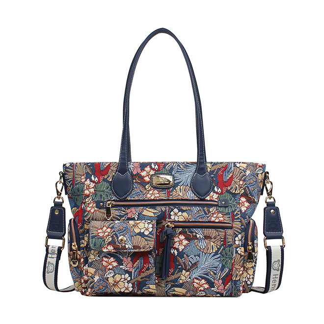 Henney Bear Parrot Song Women’s Tote Bag with Multi-Pocket Design H-1199