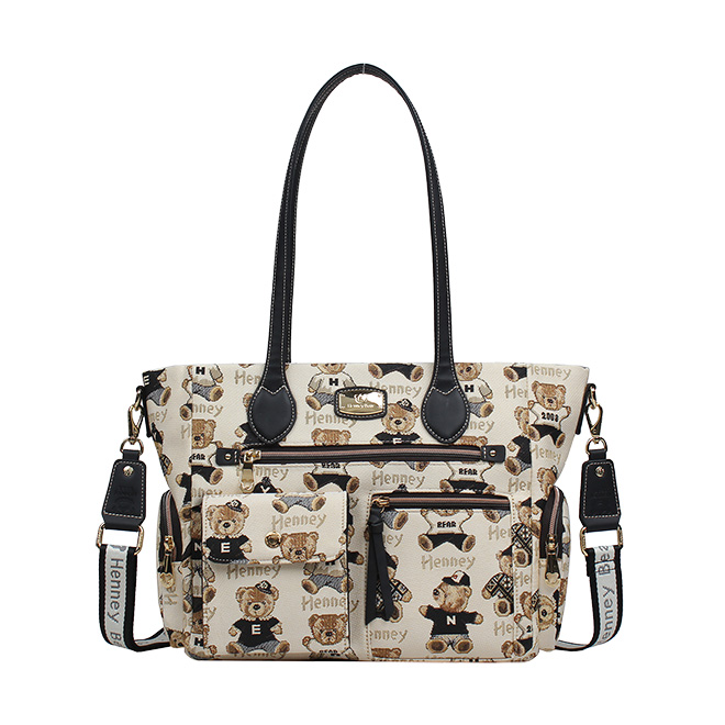 Henney Bear Password Bear Women’s Tote Bag with Multi-Pocket Design H-1199