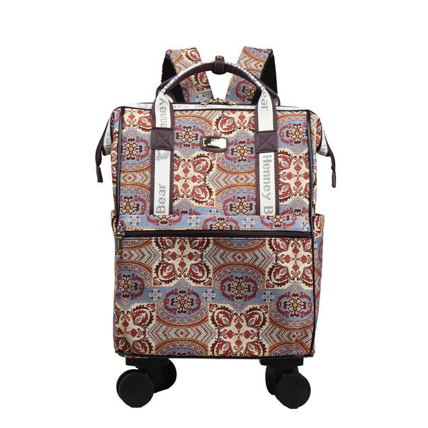 Henney Bear Peony Tapestry Rolling Backpack