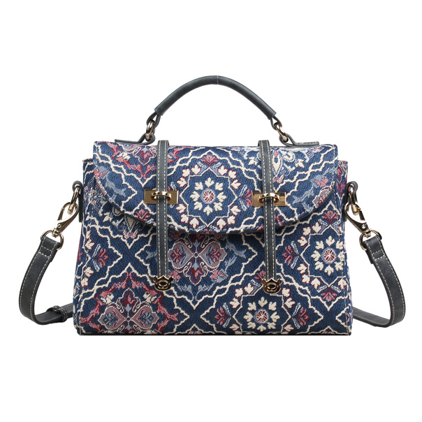Henney Bear Snowflake Blue Tapestry Satchel Handbag