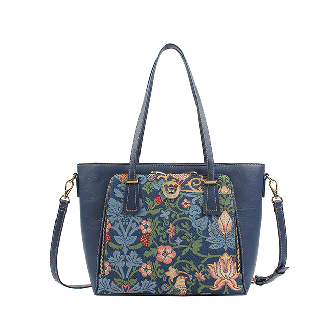 Henney Bear Strawberry & Bird Designer Tote Bag with Zip Closure H-1002