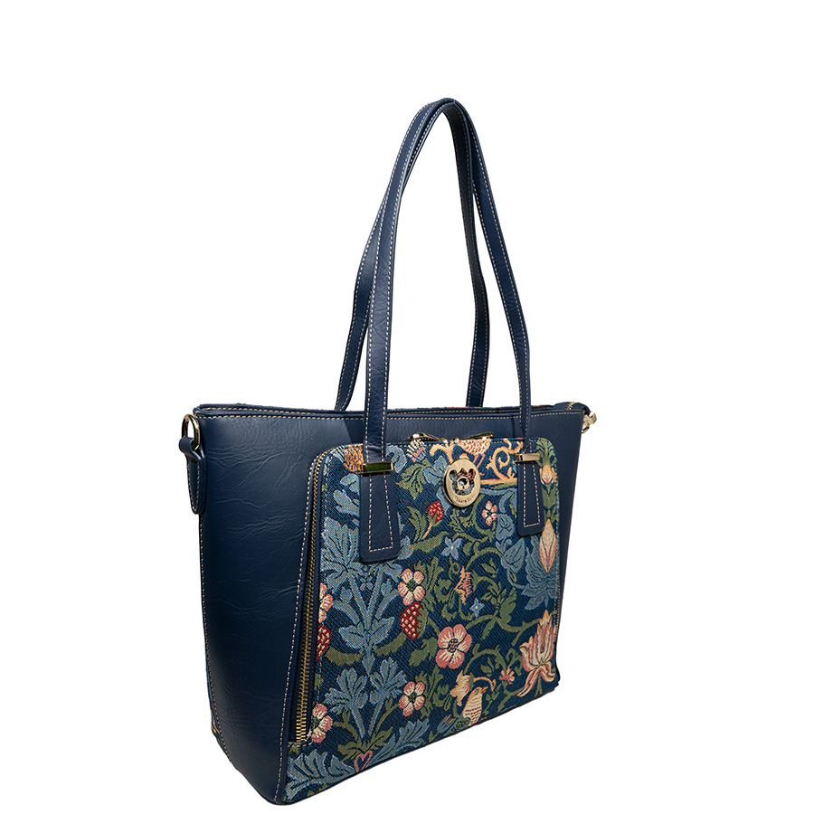 Henney Bear Strawberry & Bird Designer Tote Bag with Zip Closure H-1002