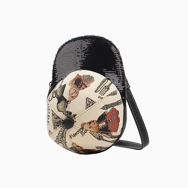 Henney Bear Stripe Bear Women’s Mini Crossbody Bag with Cap-Inspired Shape H-975