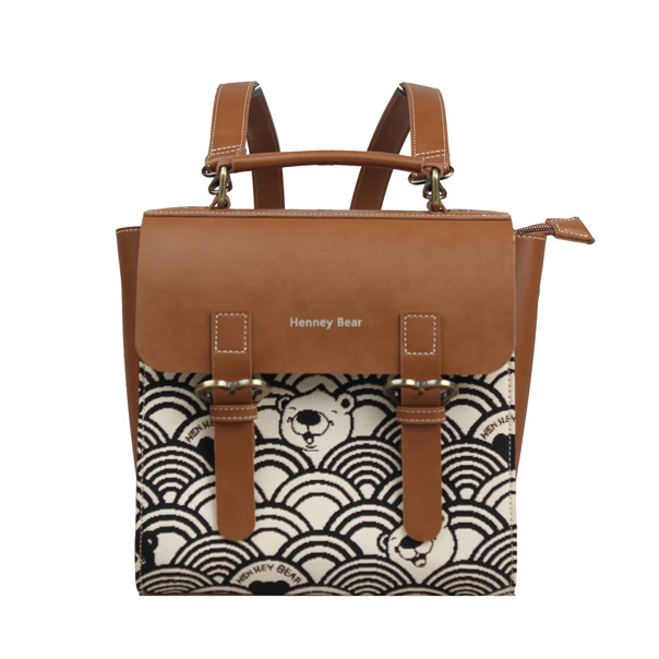 Henney Bear Vincent Bear Black White Wave Tapestry Backpack