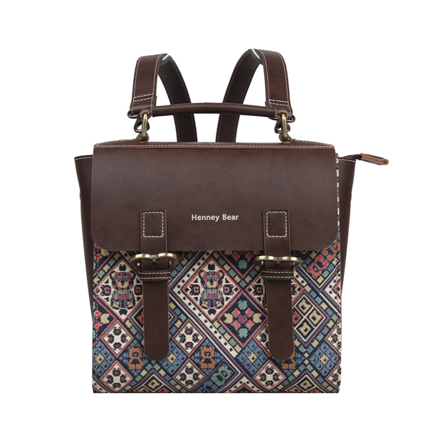 Henney Bear Vincent Bear Vintage Check Tapestry Backpack
