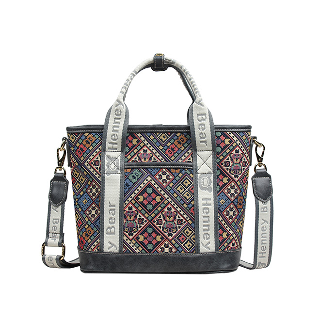 Henney Bear Vintage Check Tote Bag with Adjustable Strap H-1140
