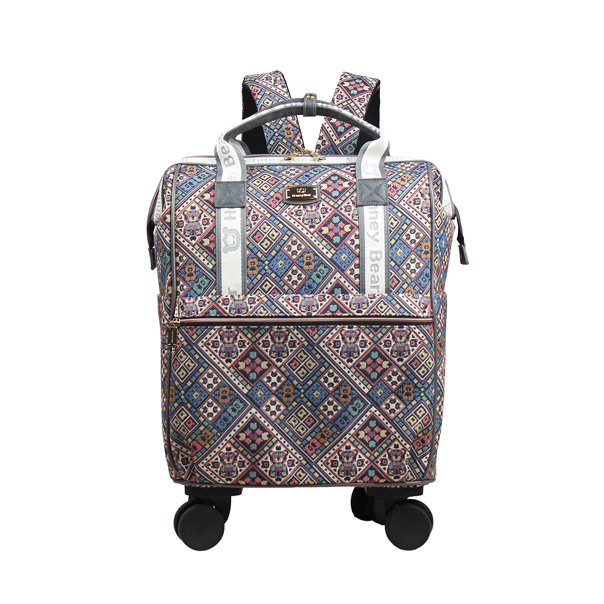 Henney Bear Vintage Check Tapestry Rolling Backpack
