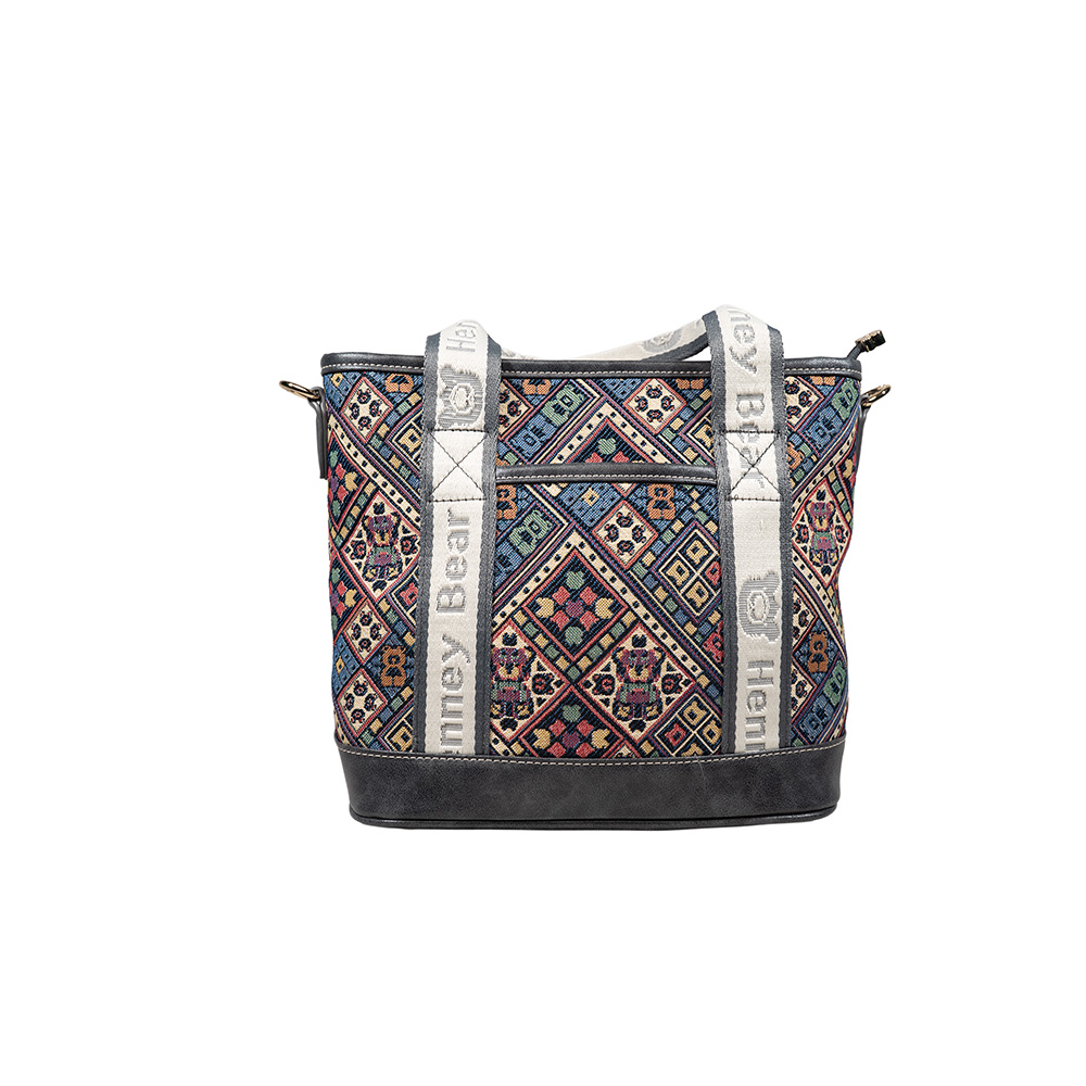 Henney Bear Vintage Check Tote Bag with Adjustable Strap H-1140