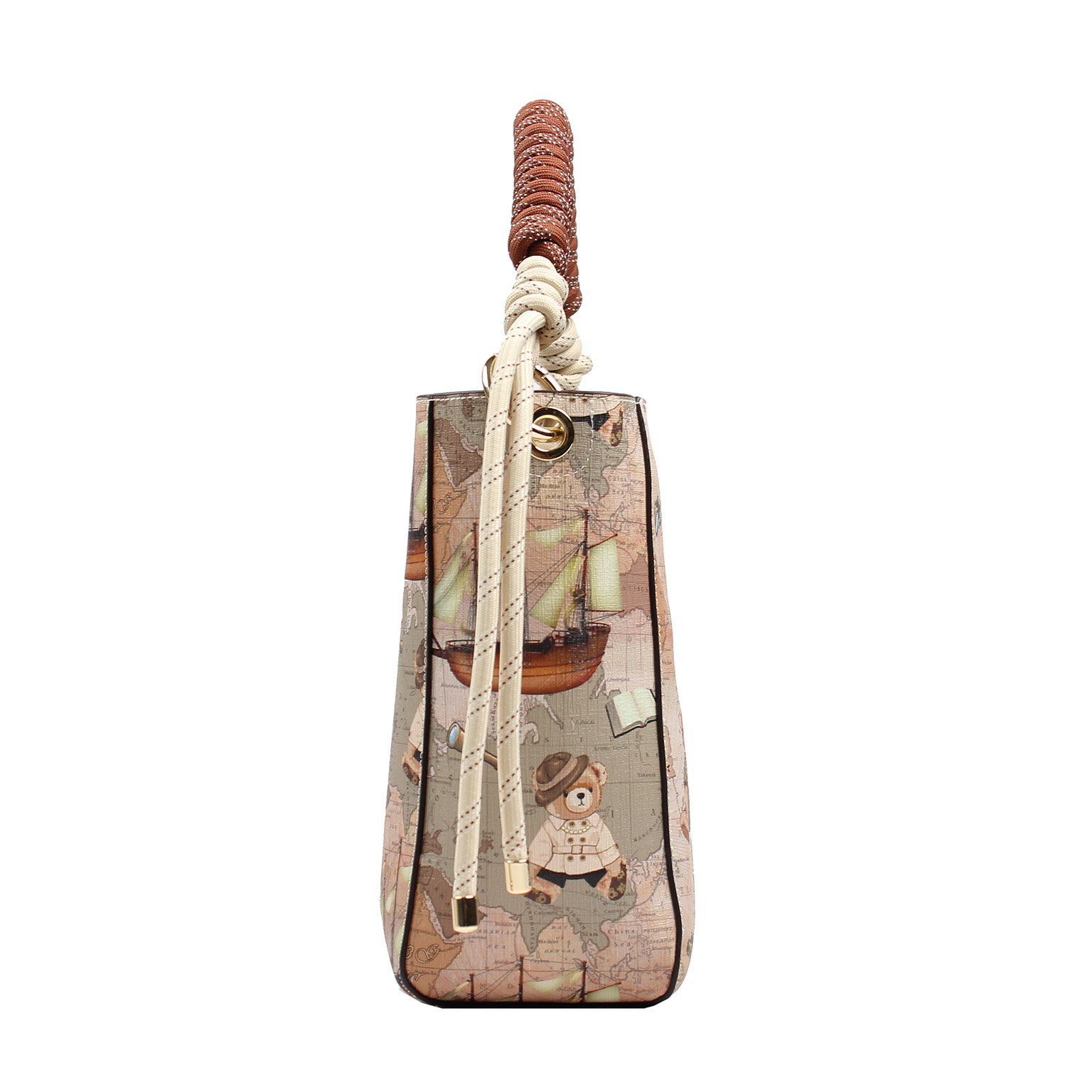 Henney Bear Vintage World Map Teddy Bucket Bag with Pouch – H-827