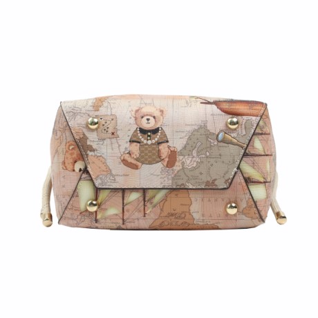 Henney Bear Vintage World Map Teddy Bucket Bag with Pouch – H-827