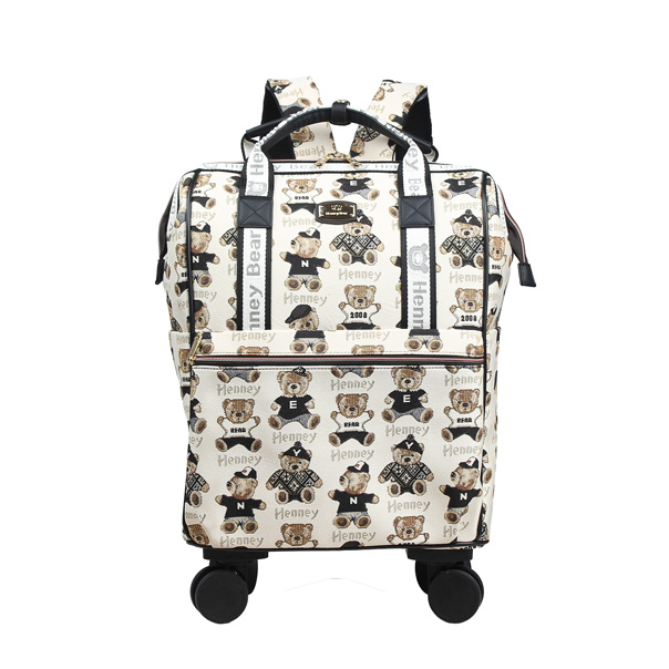 Henney Password Teddy Tapestry Rolling Travel Backpack with Wheels