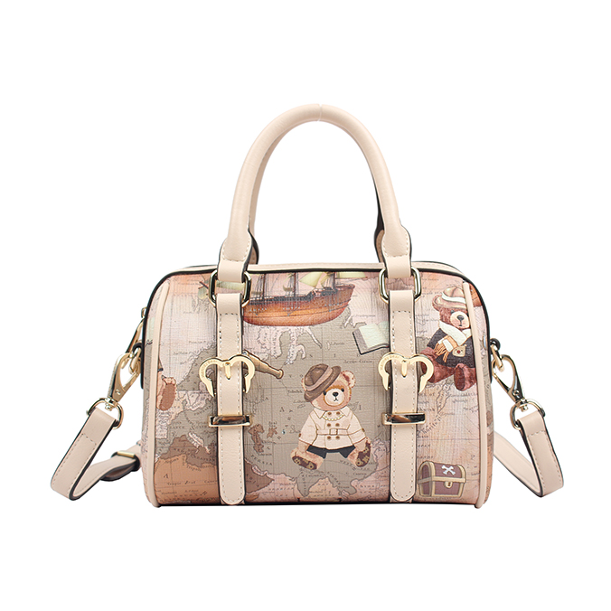 Map Bear Brown Tapestry Handbag – Stylish Travel-Inspired Shoulder & Crossbody Bag - H-828